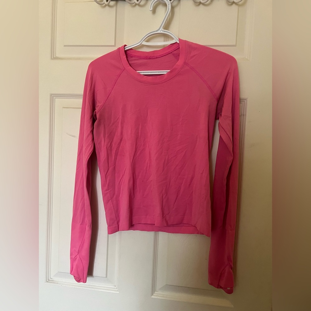 lululemon swiftly tech long sleeve in dark prism pink, race length size 6